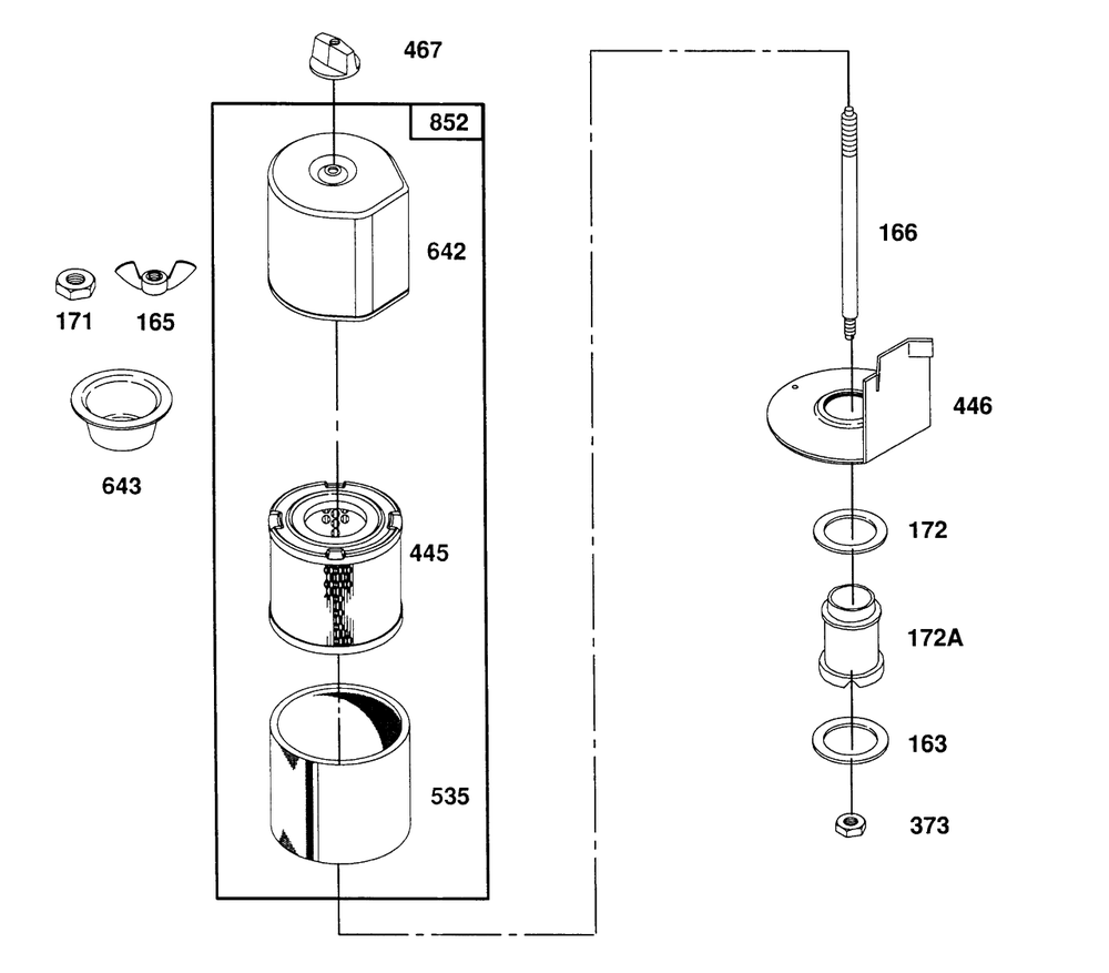 Air Cleaner Group Diagram and Parts List for 82331-0538-XX  Briggs and Stratton Engine